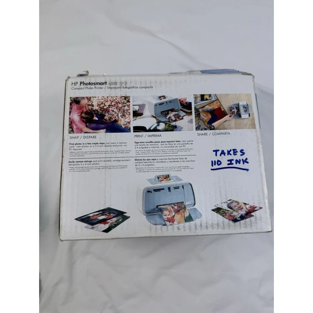 HP PhotoSmart A522 Portable Inkjet 4x6 Color Photo Printer USB PictBridge